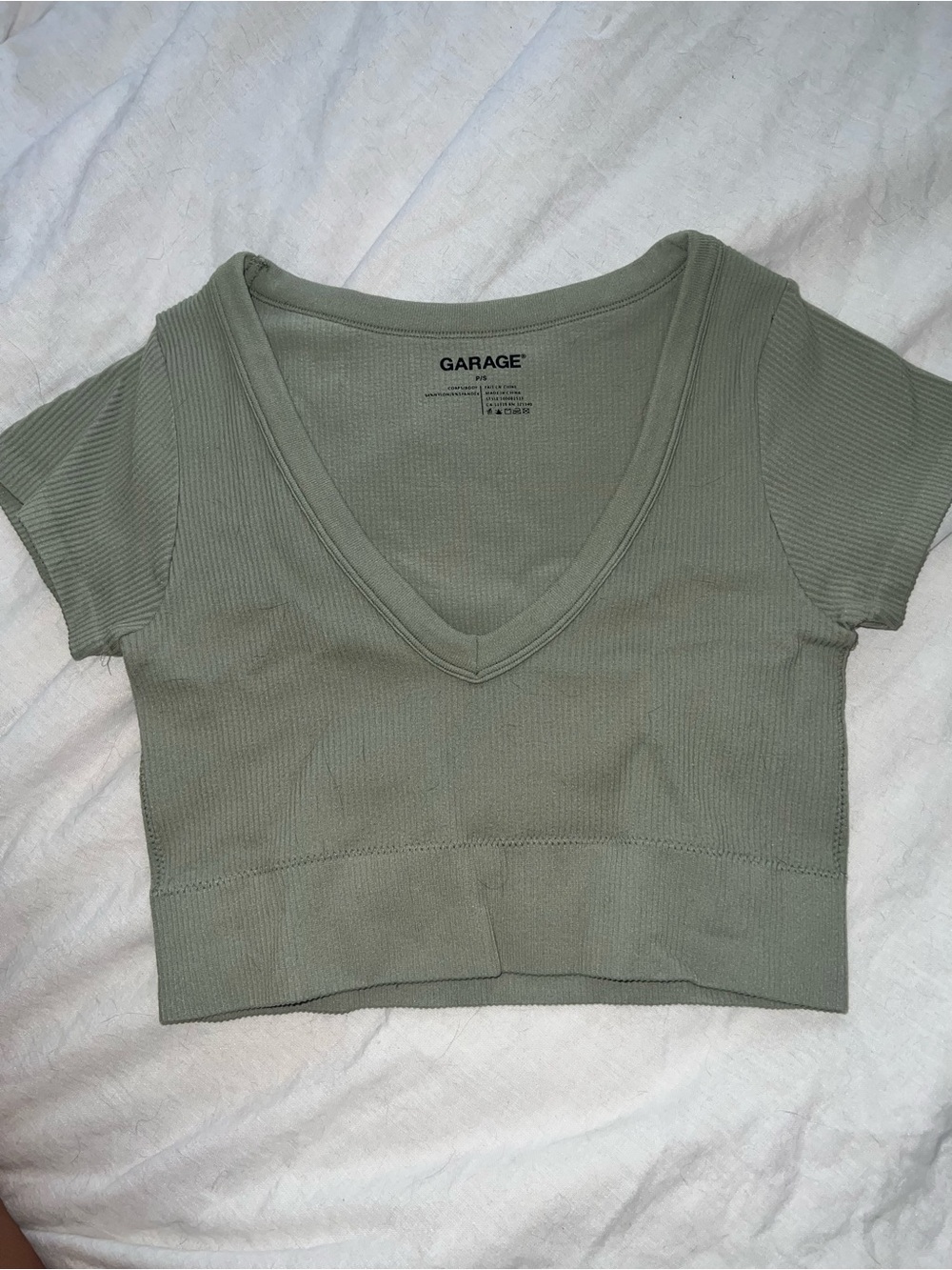 Garage Sage Ribbed V-Neck Crop Top